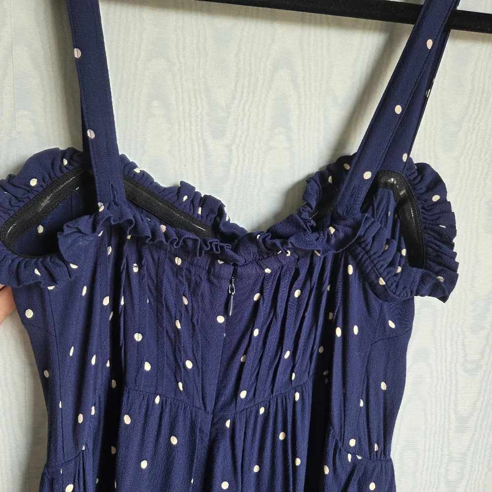Madewell Cami Pintuck Convertible Ruffle Navy White Polka Dot Jumpsuit‎ 00
